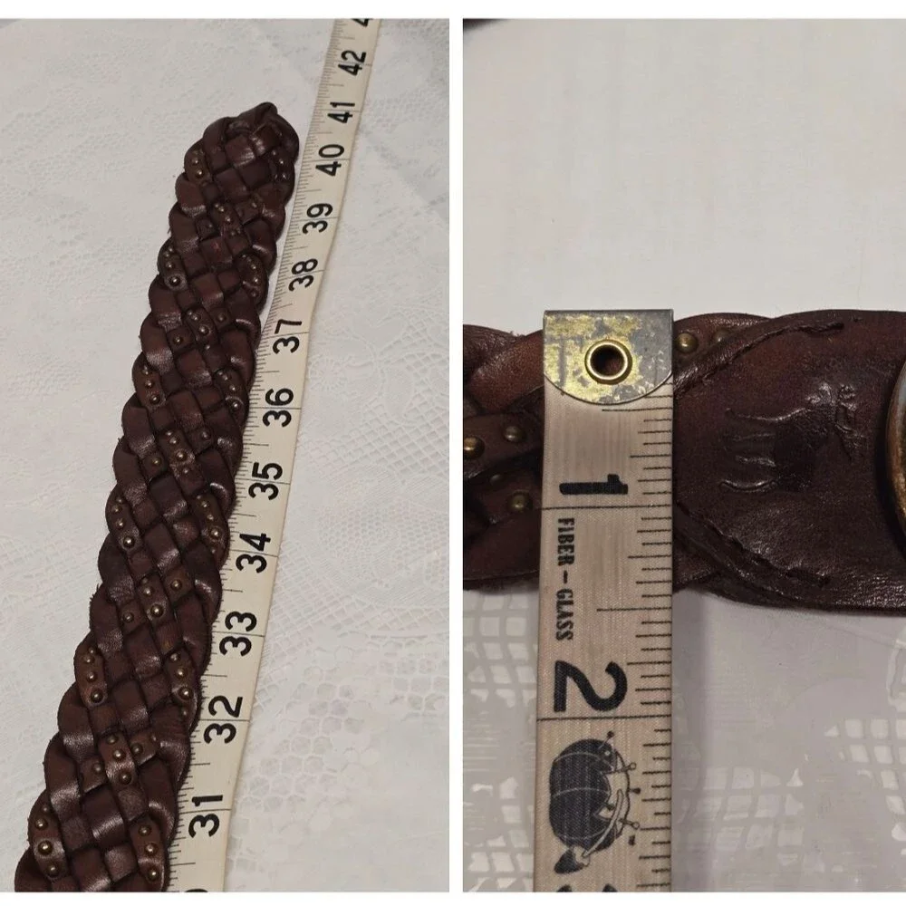 Abercrombie And Fitch Studded Brown Leather Braided Belt Boho Womens XS/S